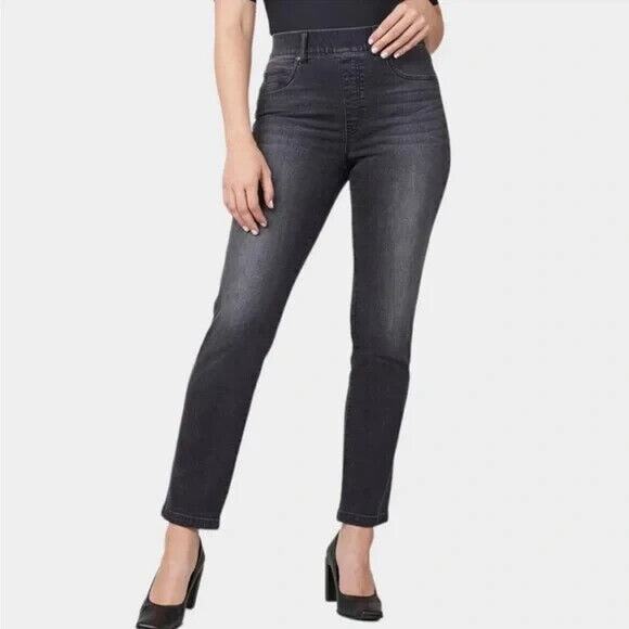 Spanx Straight Leg High Rise Mom Jeans Pull On Washed Vintage Black Small Tall - Picture 1 of 10